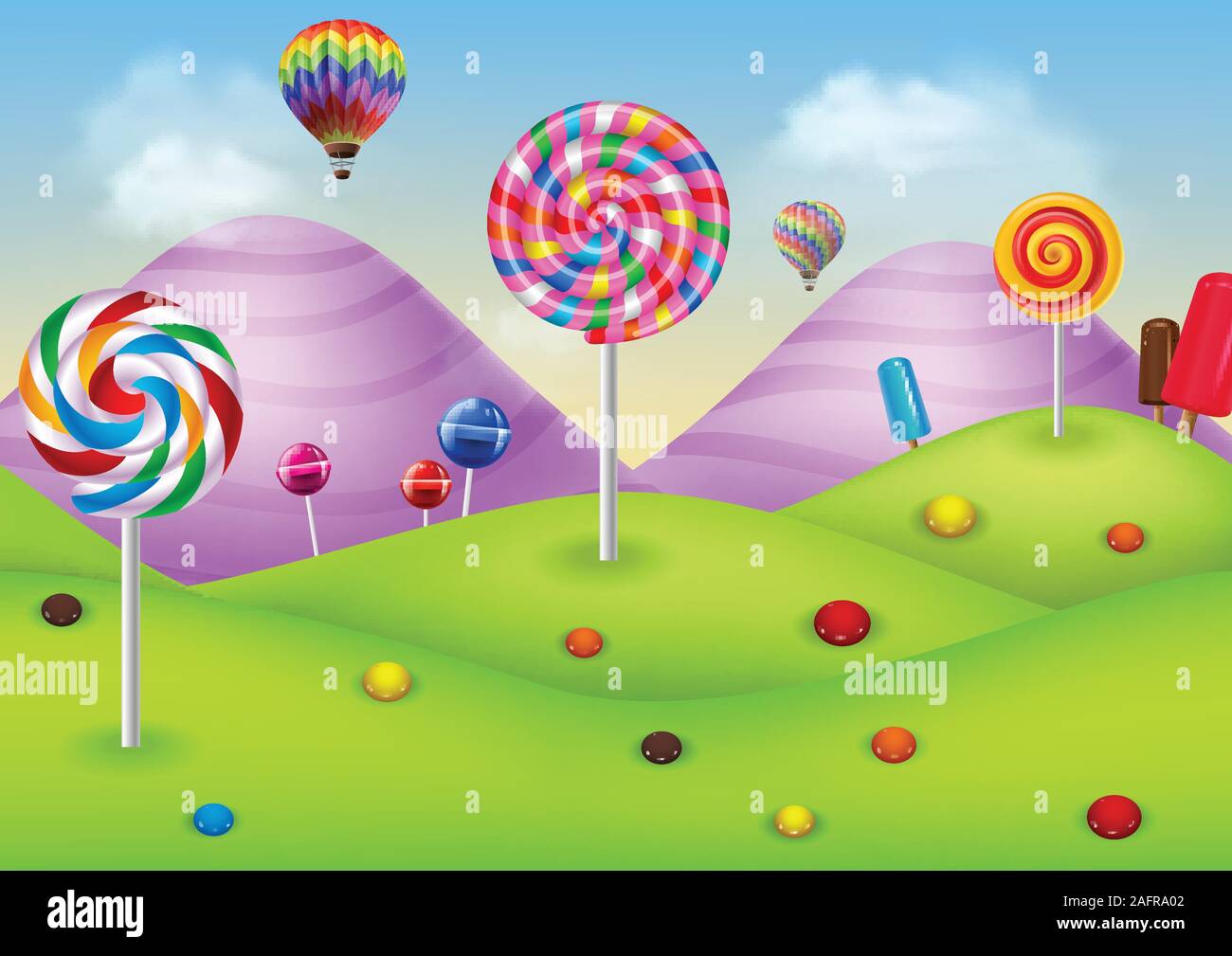 Fantasy candyland with dessrts and sweets Stock Vector