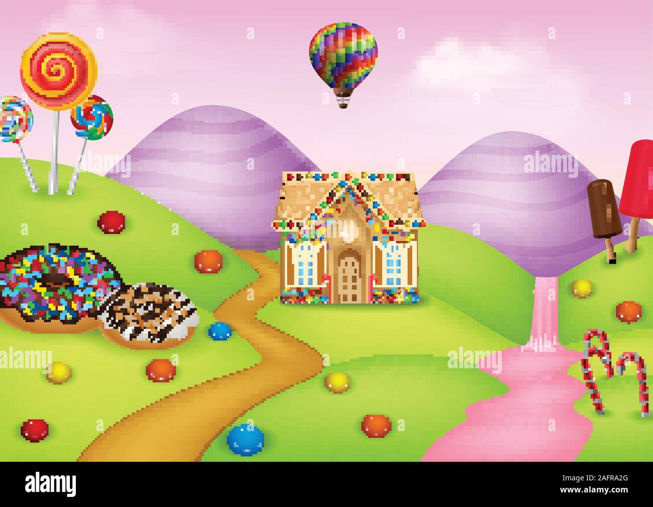 Fantasy candyland with dessrts and sweets Stock Vector
