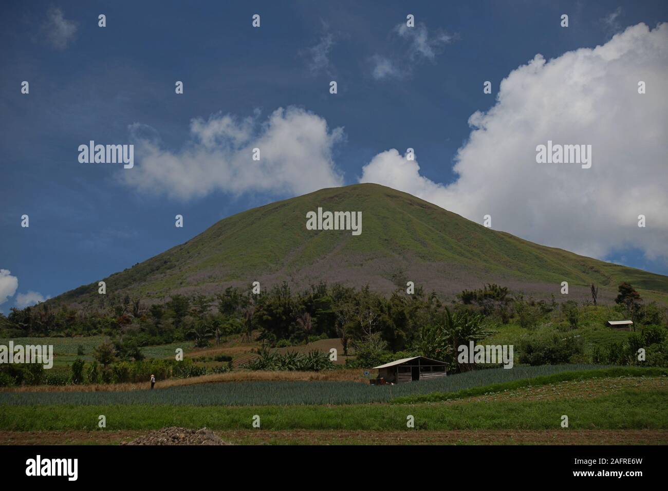 Scenery of Mount Lokon, an active volcano in Tomohon, North Sulawesi, Indonesia. Stock Photo