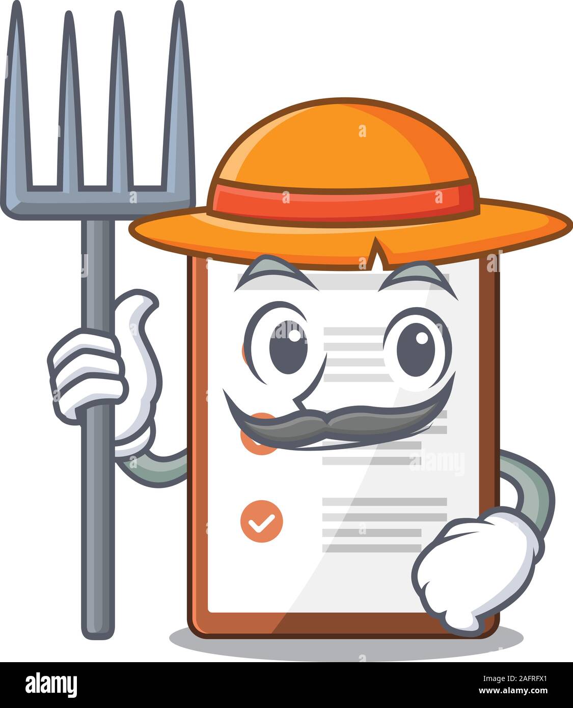 Happy Farmer clipboard Scroll cartoon character with hat and tools ...