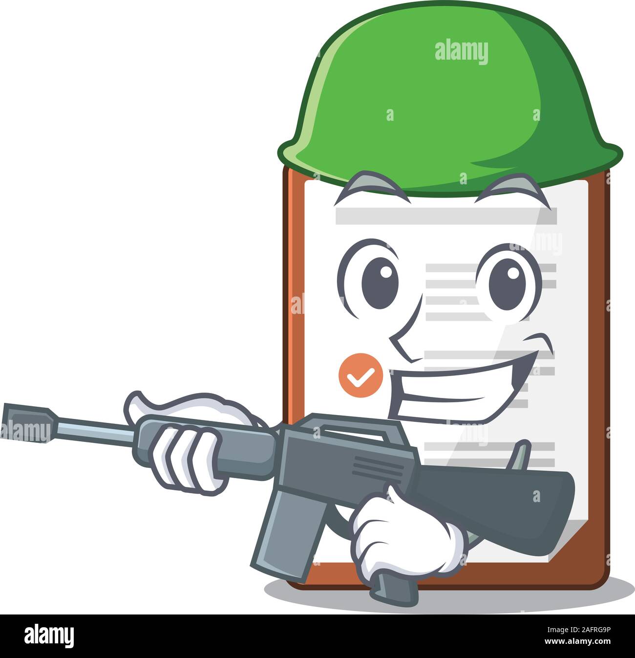 A mascot of clipboard Scroll Army with machine gun Stock Vector Image