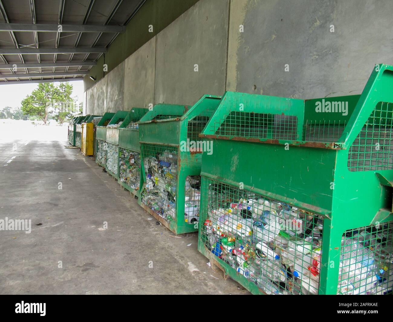Masterton, Wairarapa / New Zealand December 17, 2019 Bins of sorted plastic and other waste at