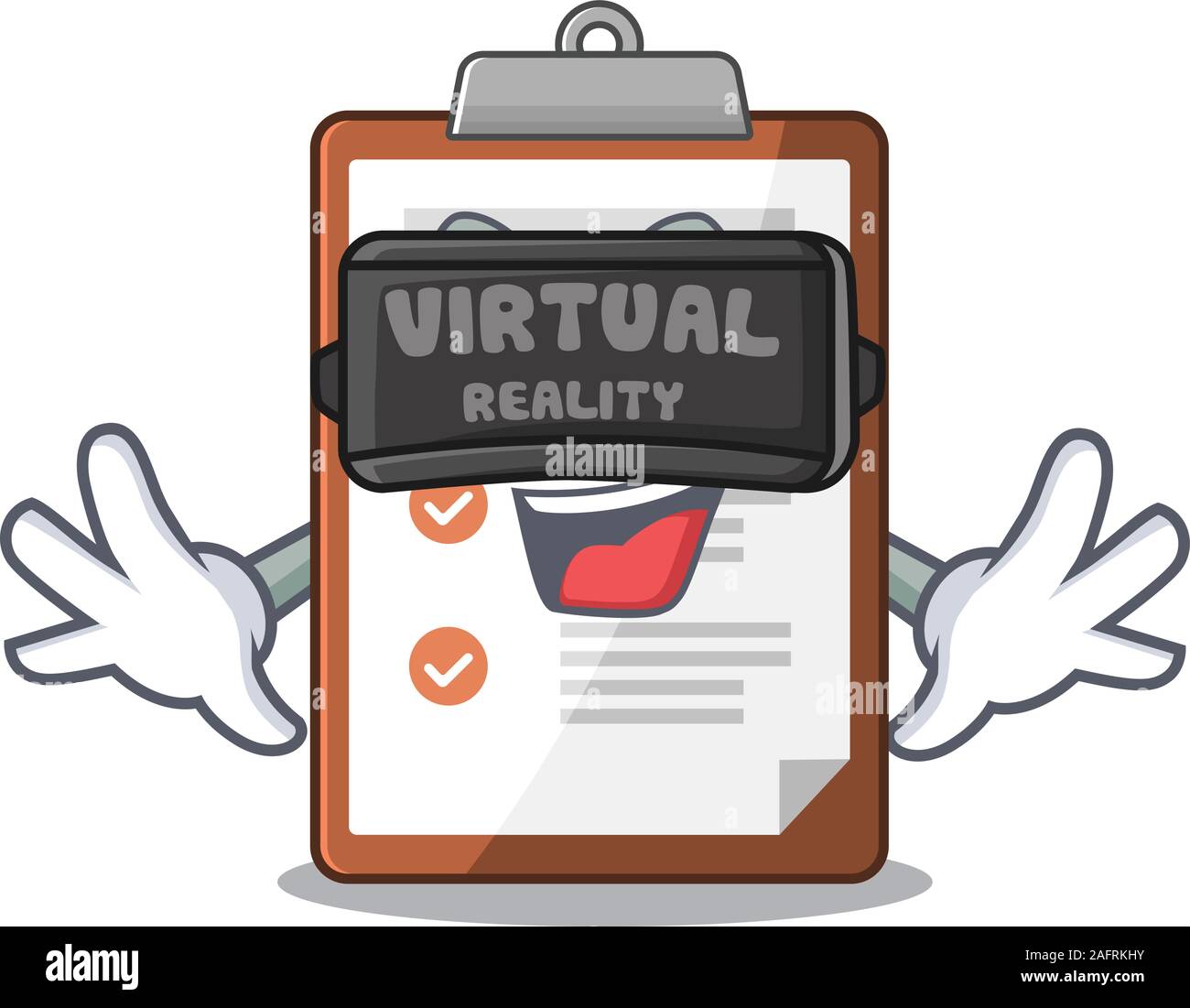 cool clipboard Scroll character using Virtual reality headset Stock Vector