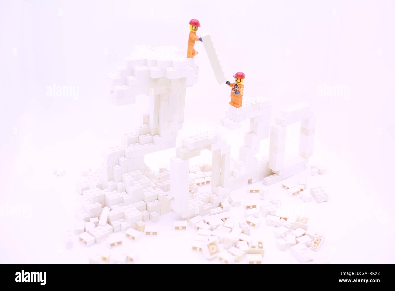 Hong Kong/China, May 25 2019: Studio shot of Lego people, combine from different set in Hong Kong.Legos are a popular line of plastic construction toy Stock Photo