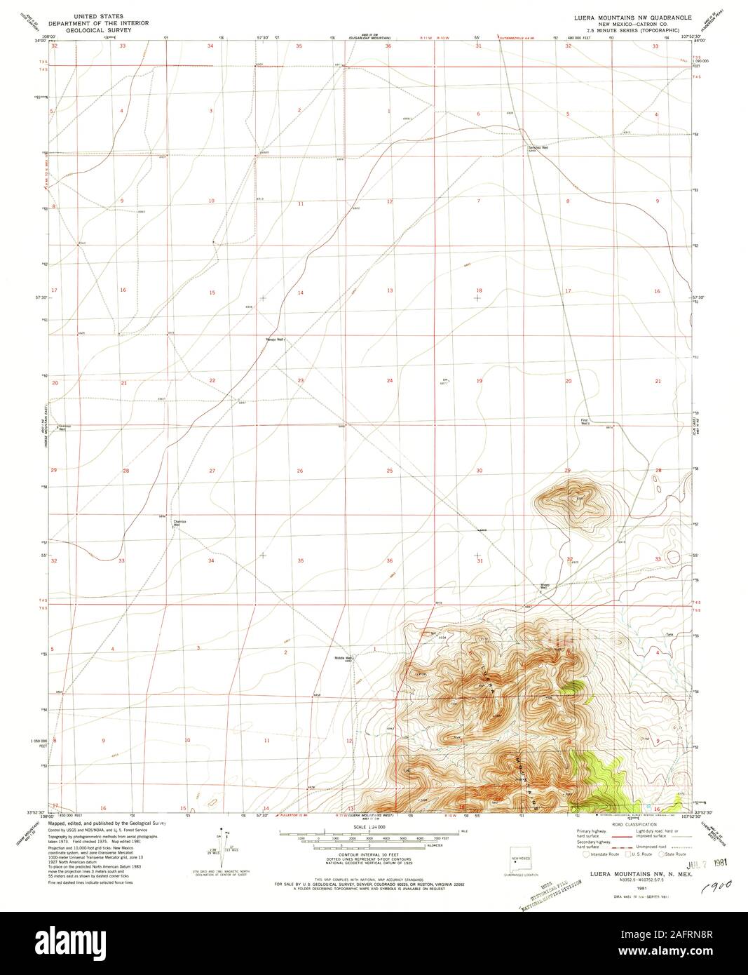 USGS TOPO Map New Mexico NM Luera Mountains NW 191383 1981 24000 Restoration Stock Photo