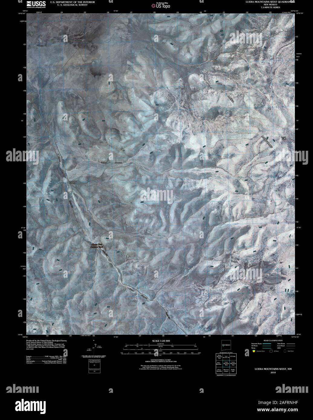 USGS TOPO Map New Mexico NM Luera Mountains West 20100826 TM Inverted Restoration Stock Photo