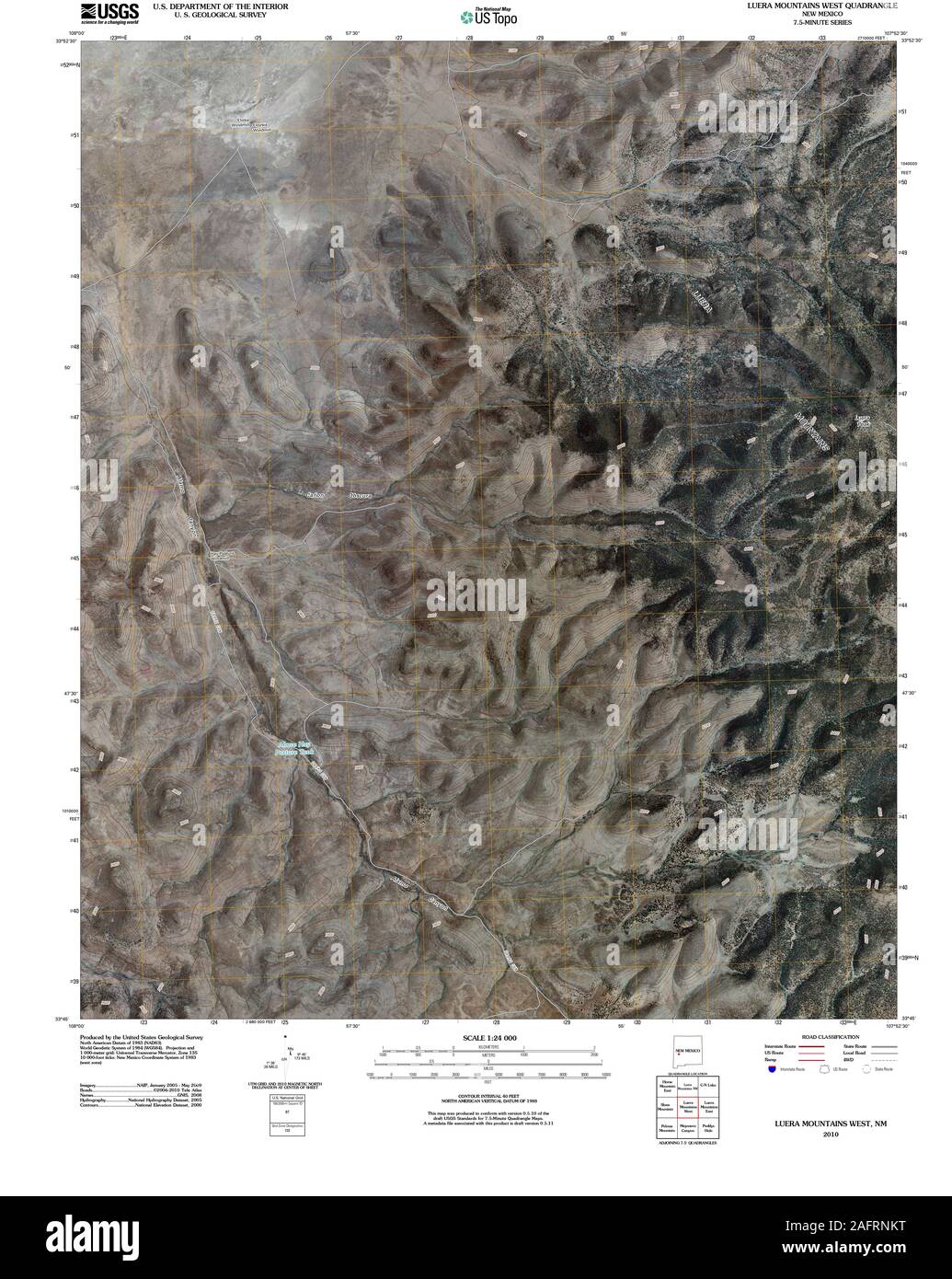 USGS TOPO Map New Mexico NM Luera Mountains West 20100826 TM Restoration Stock Photo
