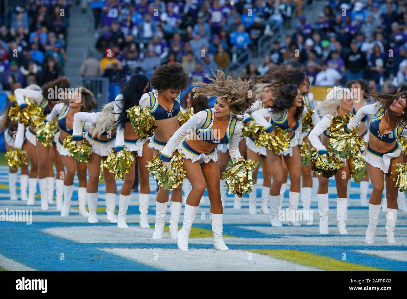 Carson, California, USA. 15th Dec, 2019. Los Angeles Chargers cheerleaders during the NFL game between the Los Angeles Chargers and the Minnesota Vikings at the Dignity Health Sports Park in Carson, California. Charles Baus/CSM/Alamy Live News Stock Photo