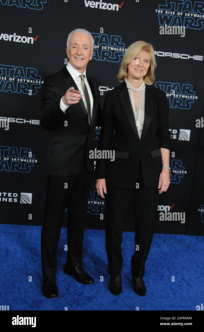 Hollywood, California, USA 16th December 2019 Actor Anthony Daniels and wife Christine Savage