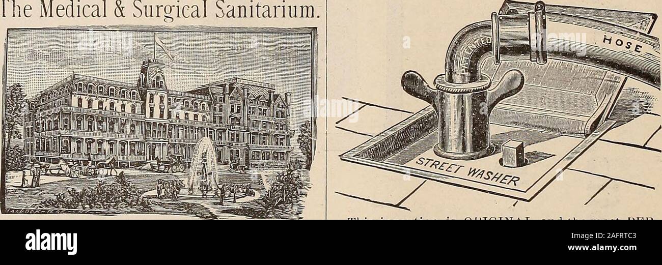. The sanitary news : healthy homes and healthy living : a weekly journal of sanitary science. The Largest Sanitarium in the World. This Institution, one of the buildings of which Isshown in tlie cut, stands without a rival in the perfec-tion and completeness of its appointments. The follow-ing are a few of the special methods employed : Turkish. Russian, Roman, Thermo-Electric, Electro-Vapor, Electro-Hydric, Electro-Chemical, Hot Air, Va-por, and every form of Water Bath; Electricity in everyform; Swedish Movements—Manual and Mechanical—Massage Pneumatic Treatment, Vacuum Treatment,Sun Baths. Stock Photo