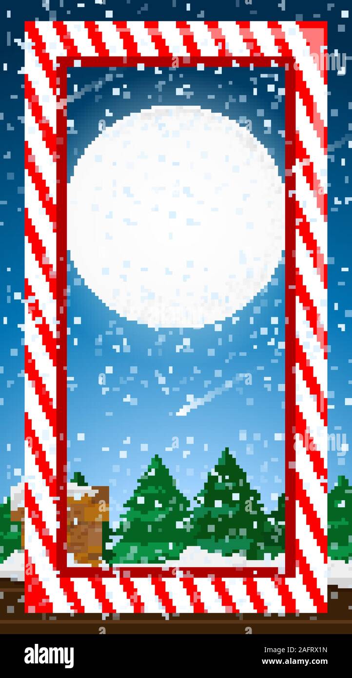 Frame template with fullmoon in winter illustration Stock Vector