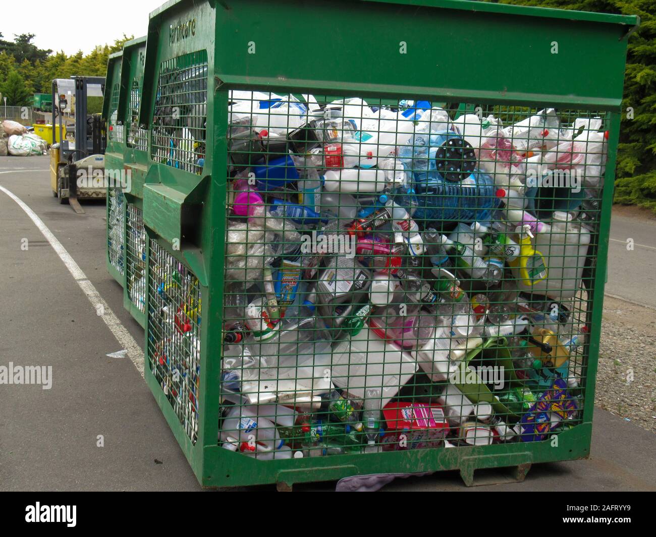 Masterton, Wairarapa / New Zealand December 17, 2019 Bins of sorted plastic and other waste at