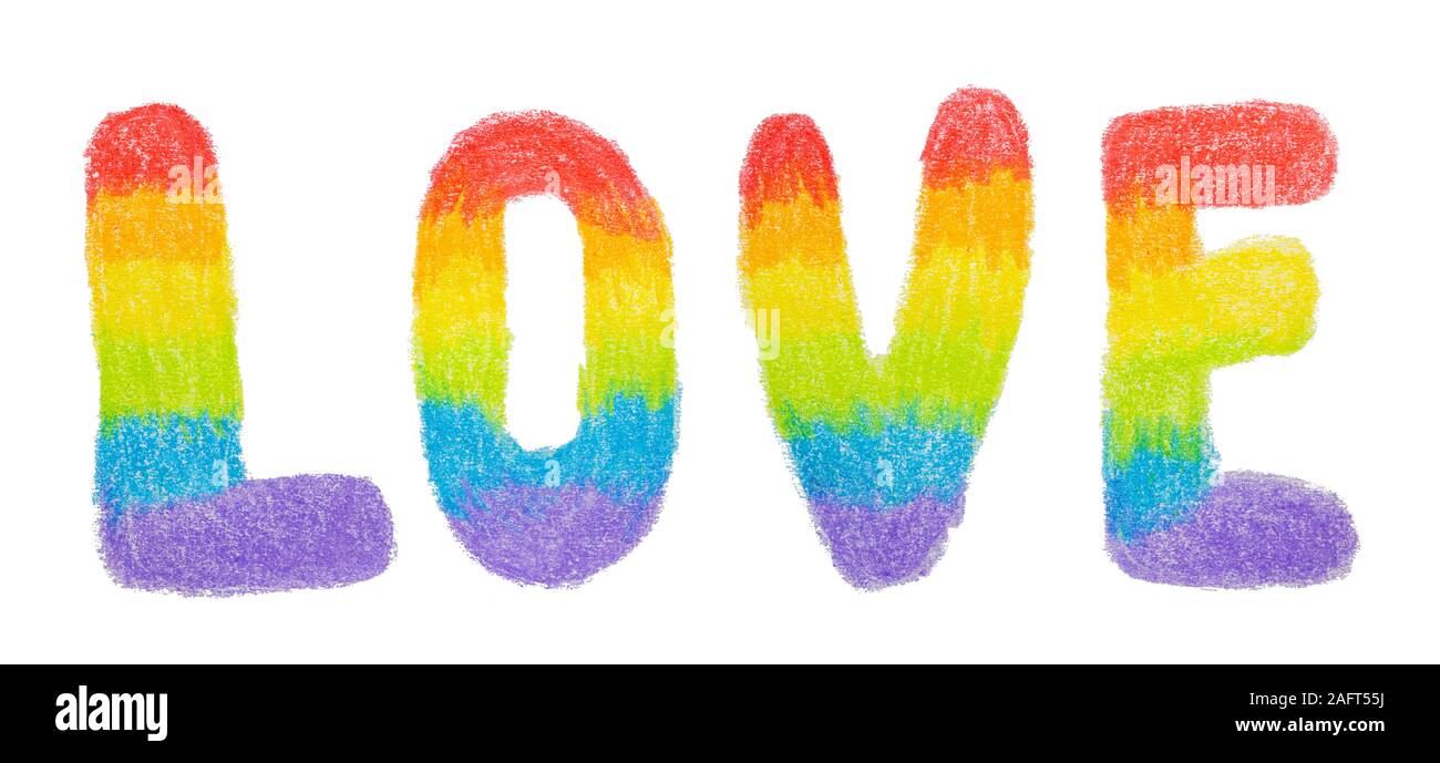 Hand drawn colored pencil letters LGBTQ in rainbow colors. LGBT, LGBTQ+ or gay equality concept Stock Photo