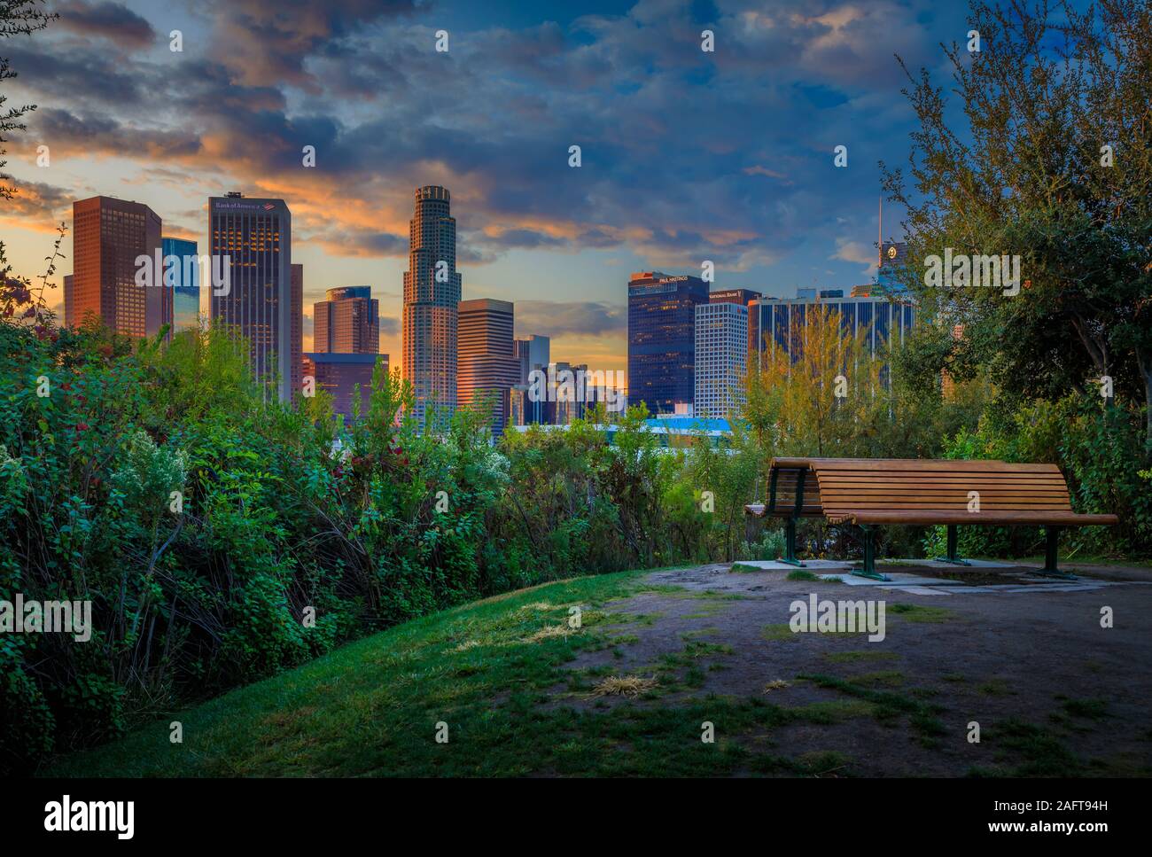 Located at the western gateway to Downtown Los Angeles, 10.5-acre Vista Hermosa Park is an urban natural park. Stock Photo