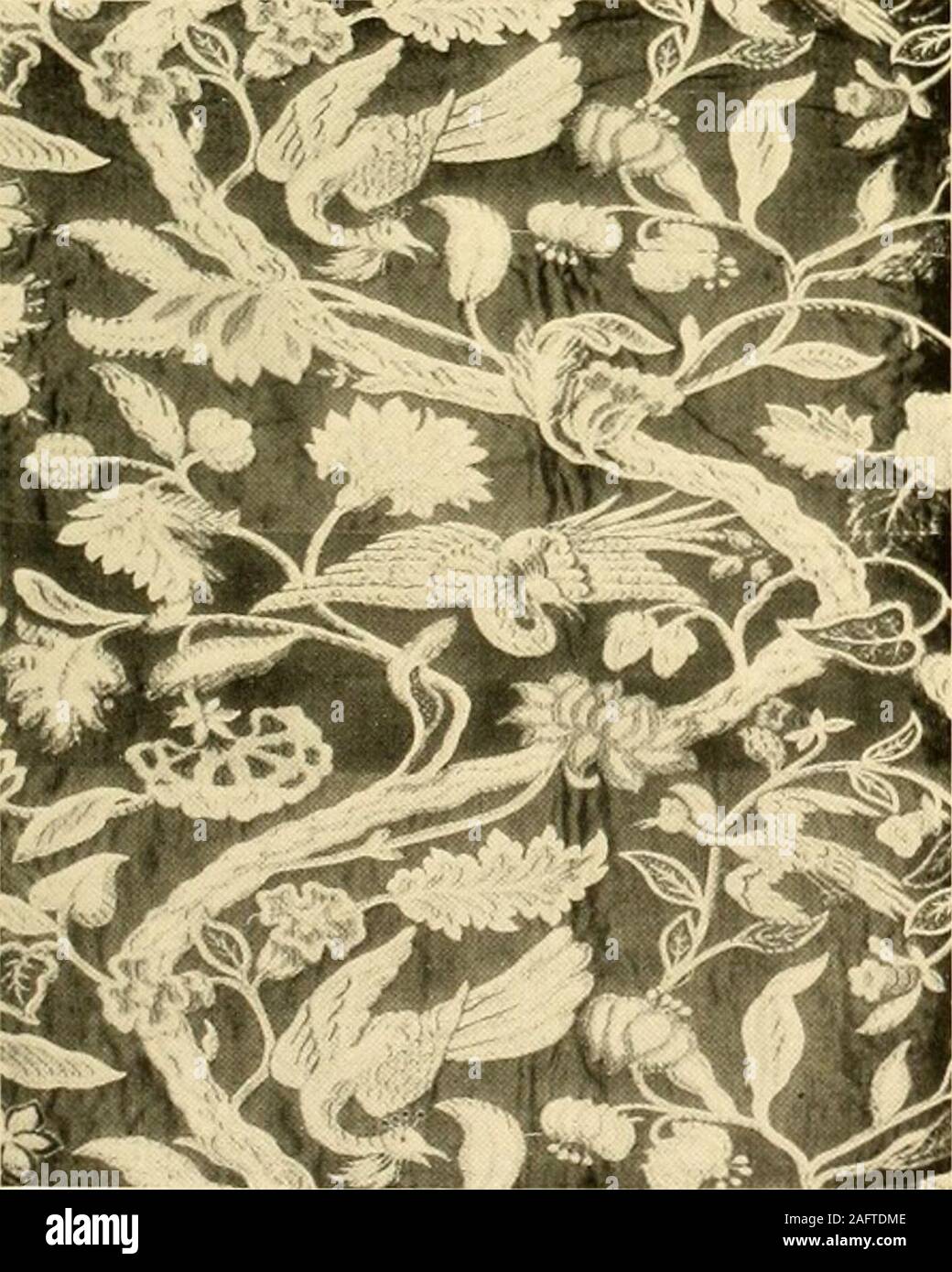 . Decorative textiles; an illustrated book on coverings for furniture, walls and floors, including damasks, brocades and velvets, tapestries, laces, embroideries, chintzes, cretones, drapery and furniture trimmings, wall papers, carpets and rugs, tooled and illuminated leathers. Stock Photo