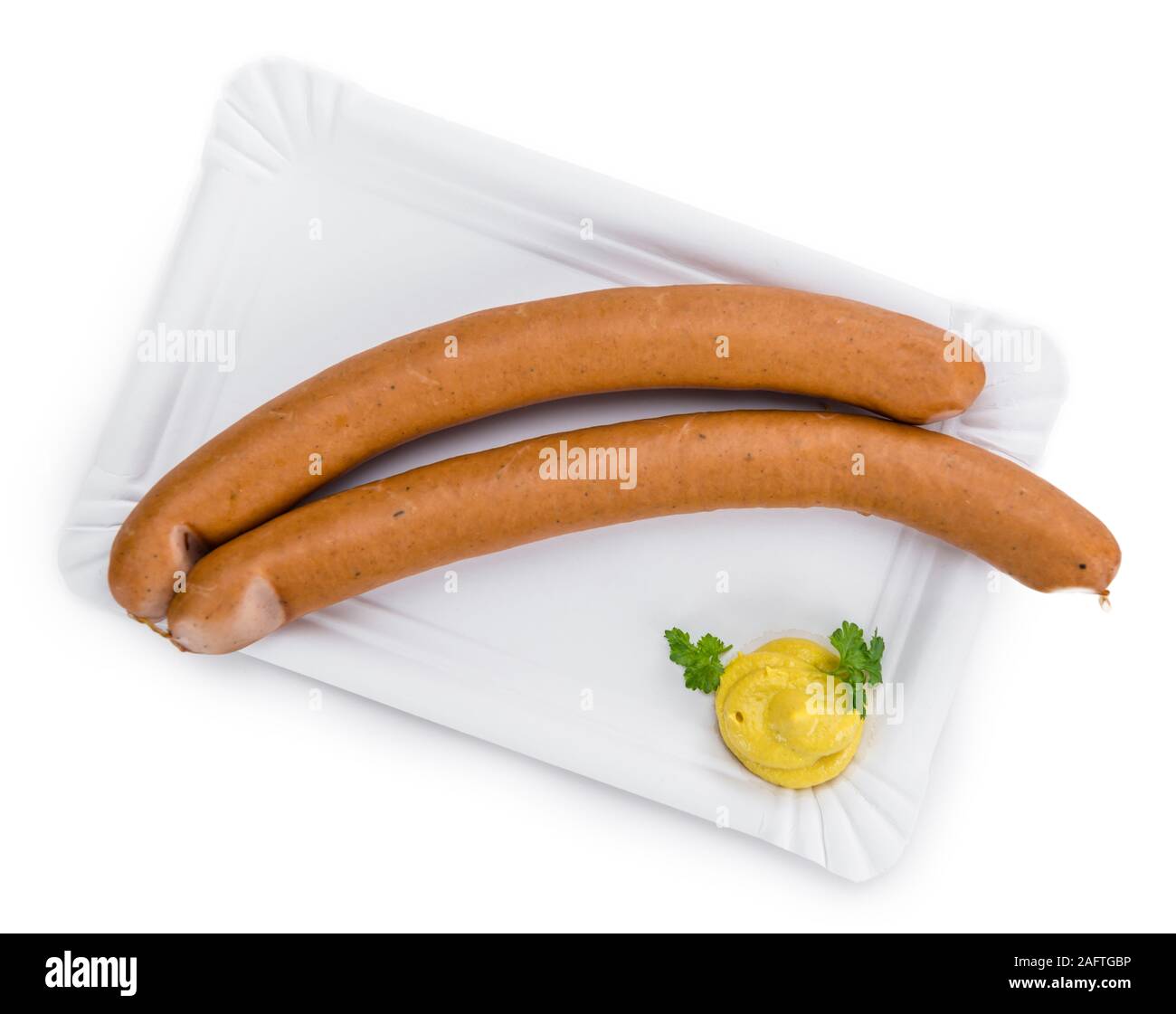Portion of fresh made Wiener Sausages isolated on white background Stock Photo