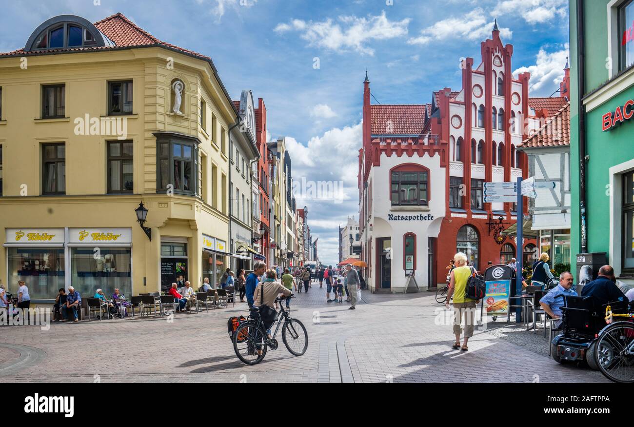 popular junction in the center of the Hanseatic City of Wismar behind the Town Hall, Wismar, Mecklenburg-Vorpommern, Germany Stock Photo