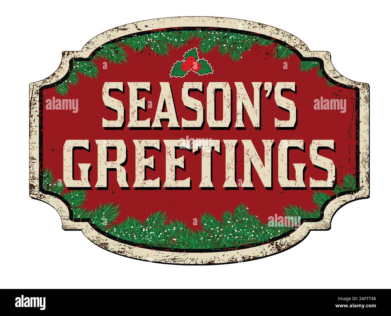 Season greetings vintage rusty metal sign on a white background, vector