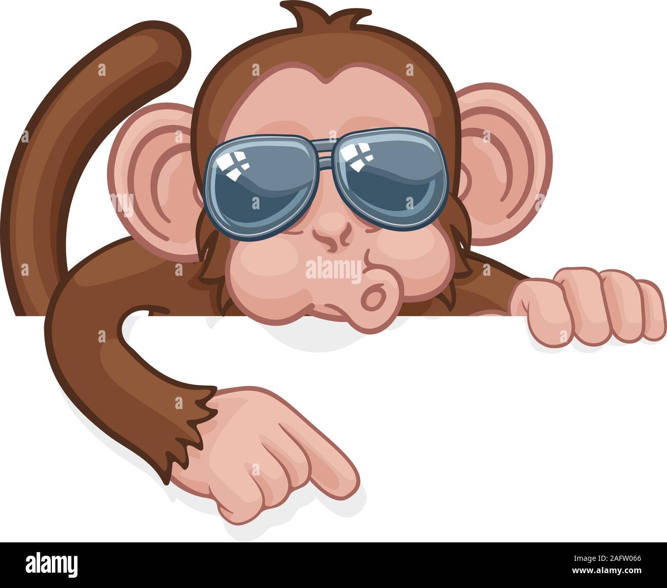 Monkey Sunglasses Cartoon Animal Pointing At Sign Stock Vector