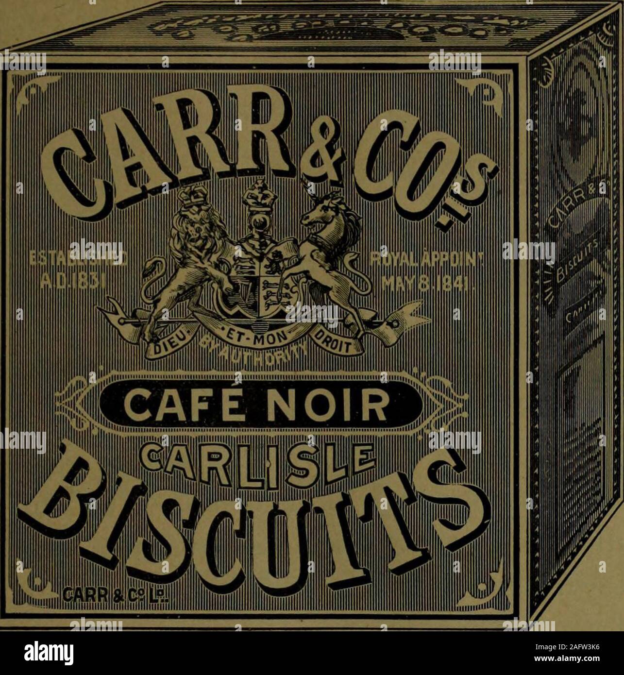 . Canadian grocer July-December 1896. OTHER SPECIALTIES. ir^^V f Qg^ ,- -Sj&gt;j f MEDALS AND DIILOMAS. NOUGAT , BUTTER SCOTCH 4 ^ (The Celebrated Sweet for Children). Jk 8^^ *&&lt;*&&lt;{/ urfuy&JrWlLs ^M PARIS SYDNEY MELBOURNE SPECIALTY CO., Toronto, im. 3*a* *M ROSE 4 LAFLAMME, Montreal. WORKS i LONDON. W.C. THE CANADIAN GROCER. Theres nouse Denyingthe Fact that the rapid increase inthe sale of Carr & Co.sBiscuits during the past year is asure proof of their merit.Carr & Co. were the firstfirm to manufacture fancybiscuits, and their producthas always stood first inquality. The Cafe Noiris a Stock Photo