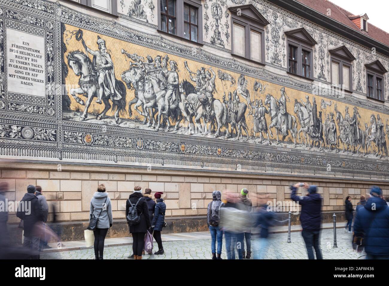 Wall picture Fürstenzug, Meissener Porcelain tile, Langer Gang, Dresden, Saxony, Germany, Europe Stock Photo