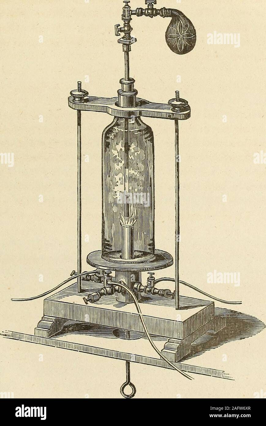. Transactions of the American Philosophical Society. of an apparatus like that employed for the combustion ofphosphorus in oxygen* with a tall cylindrical receiver, and a tubedescending through the neck, and along the axis of the receiver, ter-minating in a capillary orifice over the cup for holding the phosphorus.The upper end of the tube, outside the receiver, is furnished with acock, to which a gum-elastic bag inflated with oxygen is attached. Under these circumstances, the receiver having been exhausted, andfilled with nitrous oxide; phosphorus, previously placed within thecup, may be mel Stock Photo