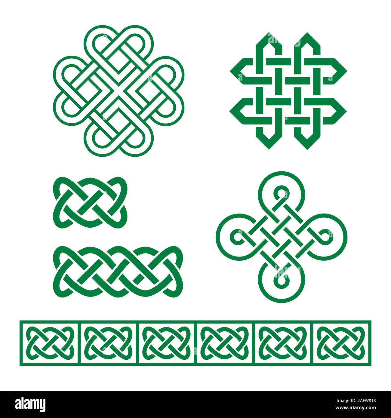 Celtic Irish vector pattern and braid set inspired by traditional Celts art from Ireland, Scotland and Welsh Stock Vector