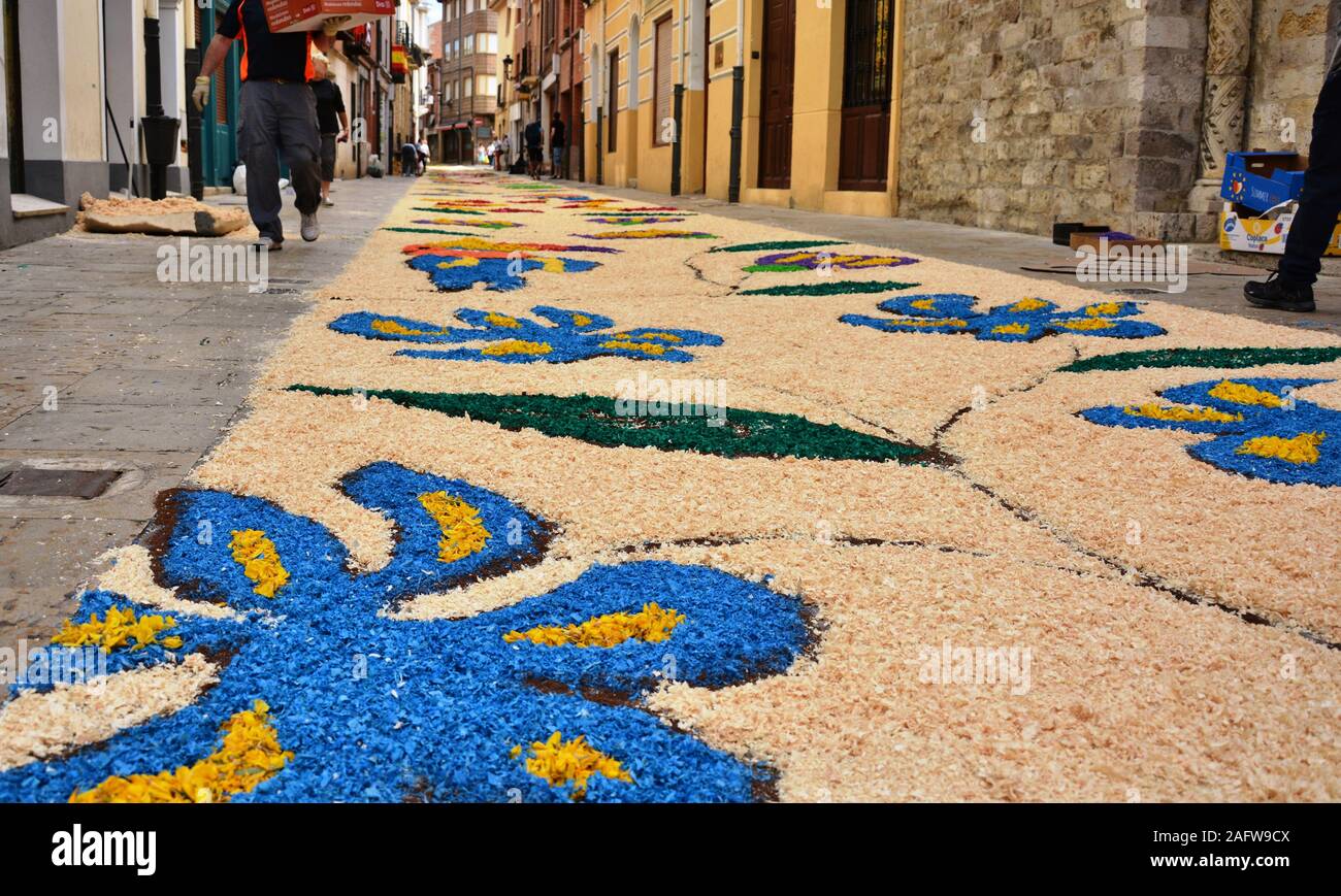 Street decorated with flowers at the Corpus Christi festival Stock