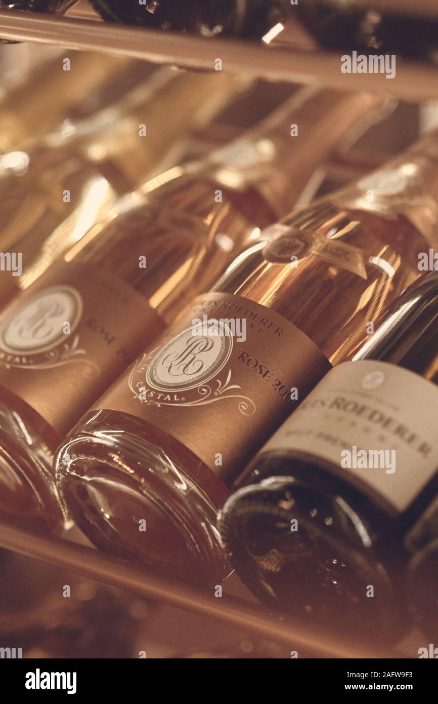 Paris, France Dec 2019 Mood shot of brut Champagne sparkling wine