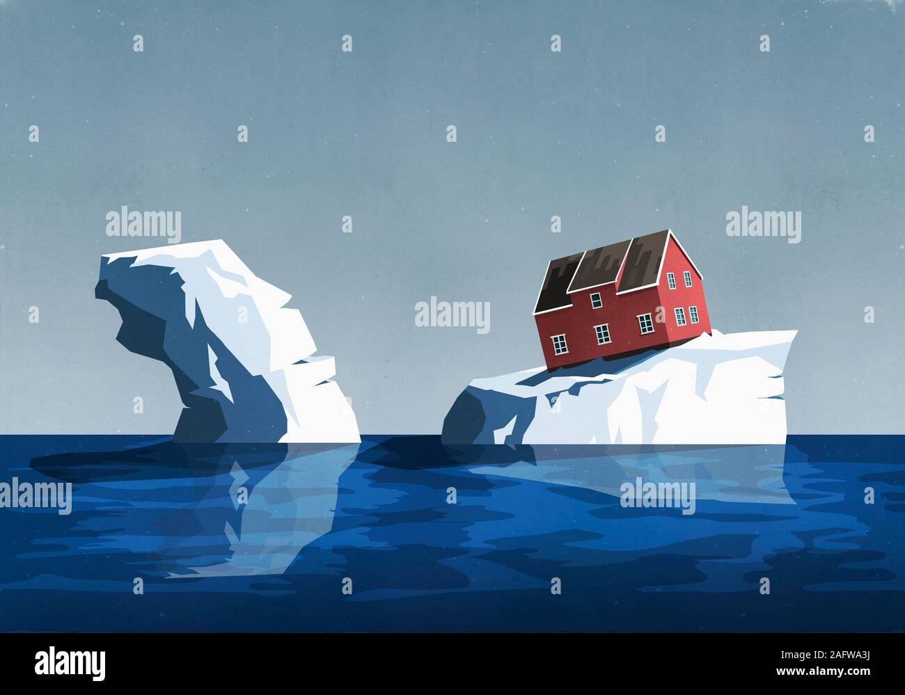 House perched precariously on iceberg Stock Photo