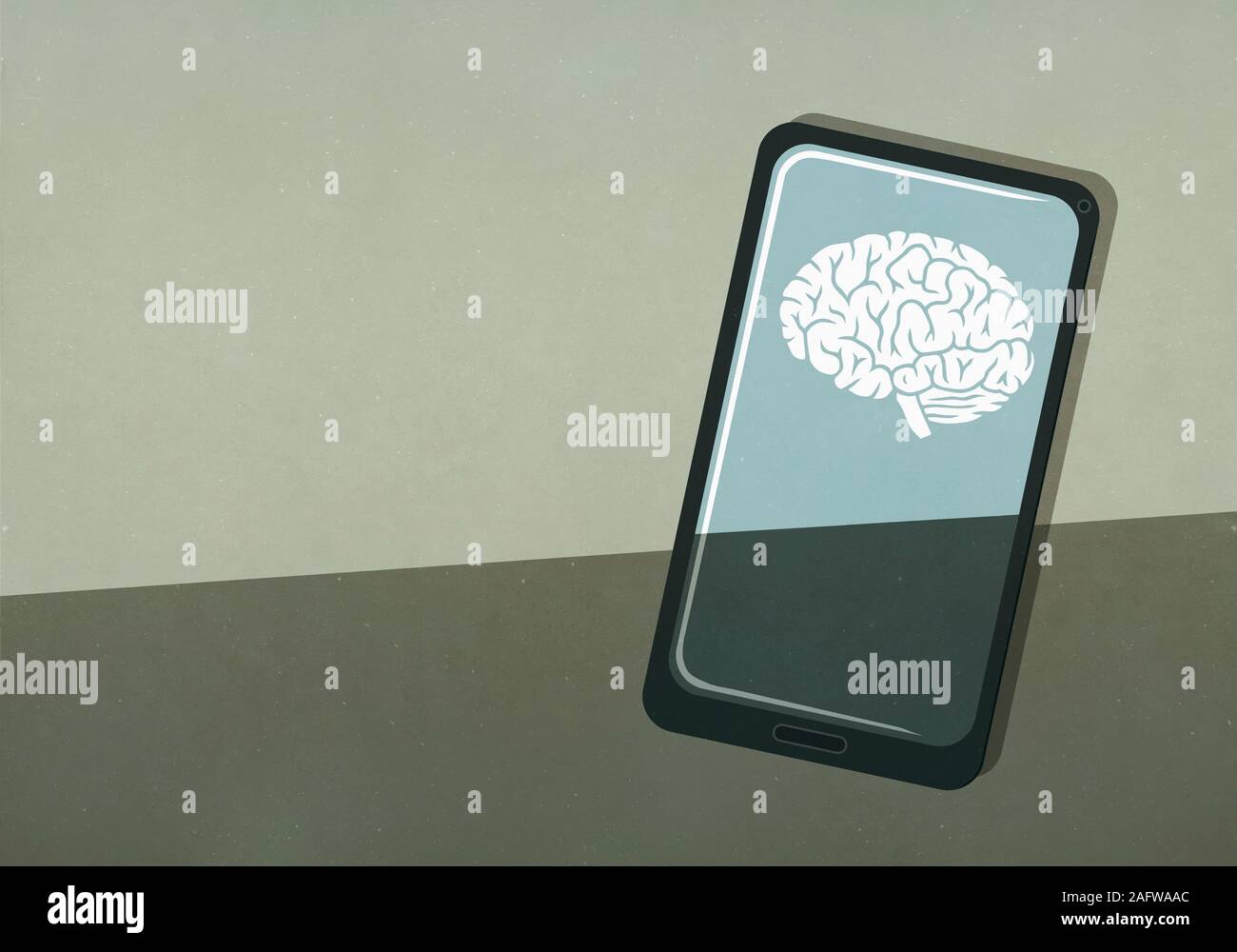 Brain image on smart phone screen Stock Photo