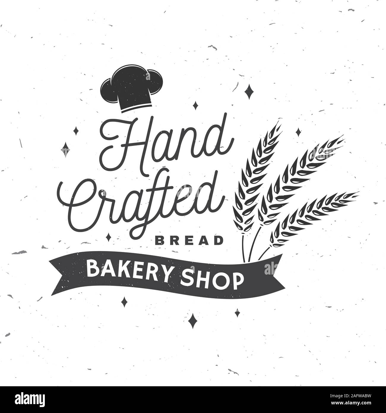 Bakery shop. Vector. Concept for badge, shirt, label, print, stamp or tee. Typography design with chef hat, text, wheat ears silhouette. Template for restaurant identity objects, packaging and menu Stock Vector