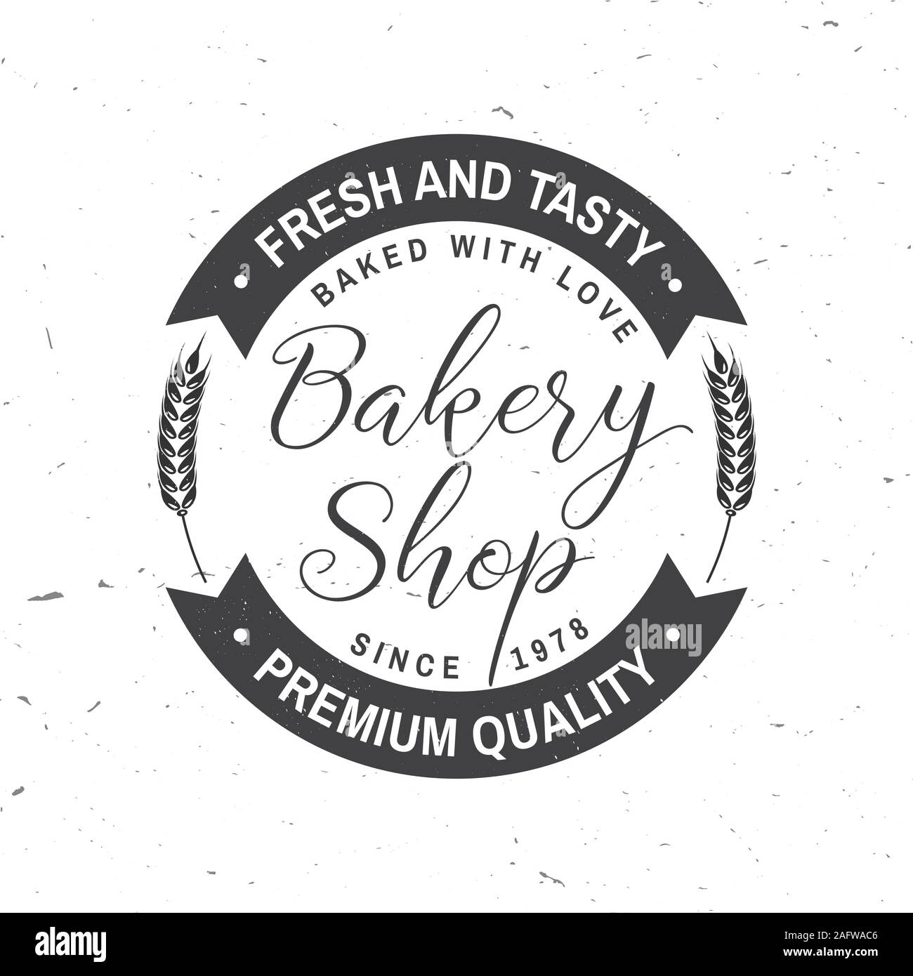 Bakery shop. Vector. Concept for badge, shirt, label, print, stamp or tee. Typography design with text, wheat ears silhouette. Template for restaurant identity objects, packaging and menu Stock Vector