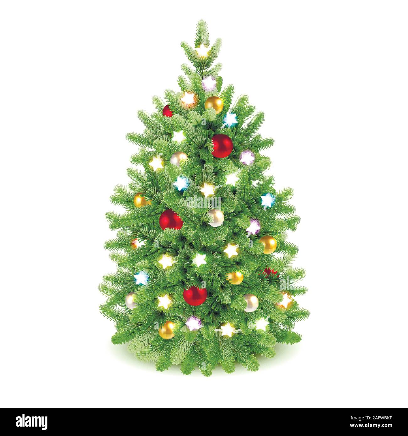 decorated christmas tree on white background Stock Vector