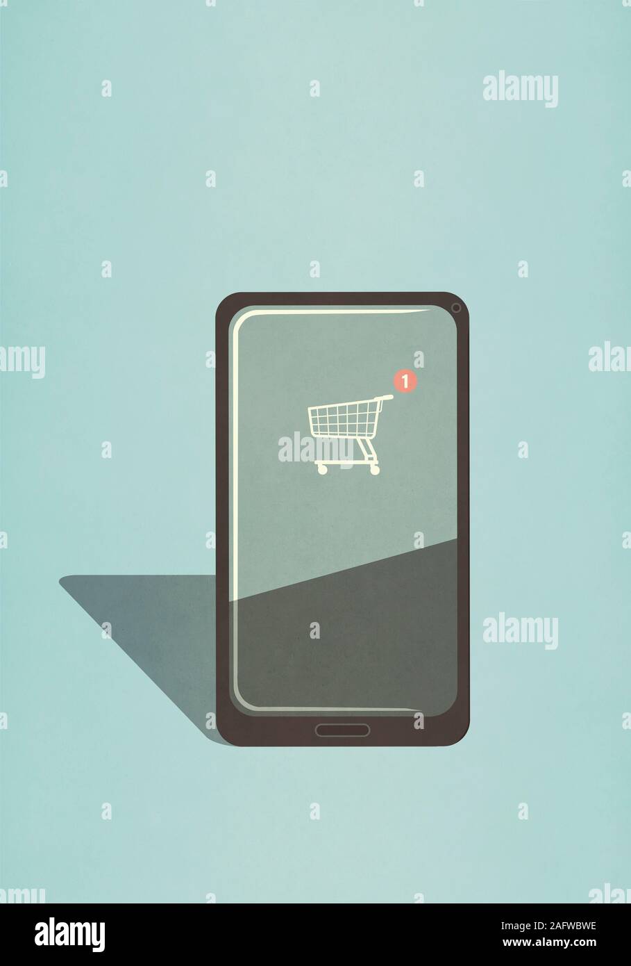 Shopping cart app on smart phone screen Stock Photo
