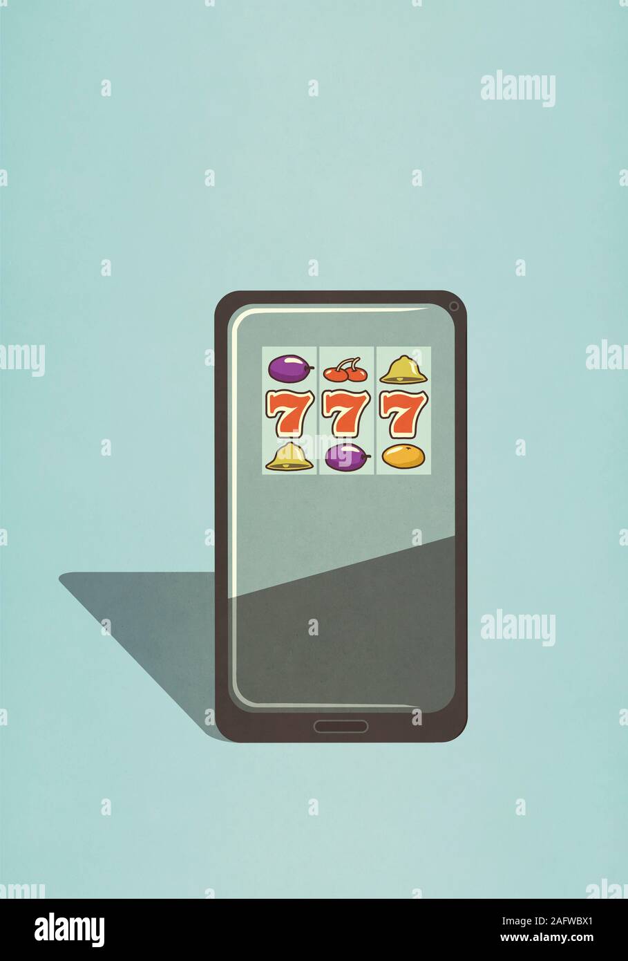 Slot machine game on smart phone screen Stock Photo