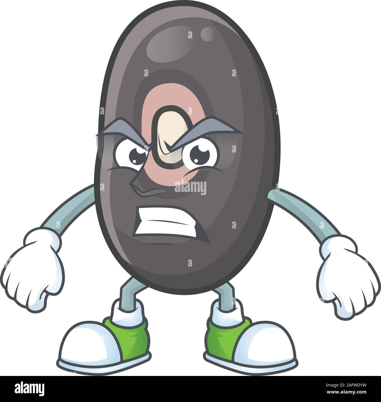 Picture of black beans cartoon character with angry face Stock Vector