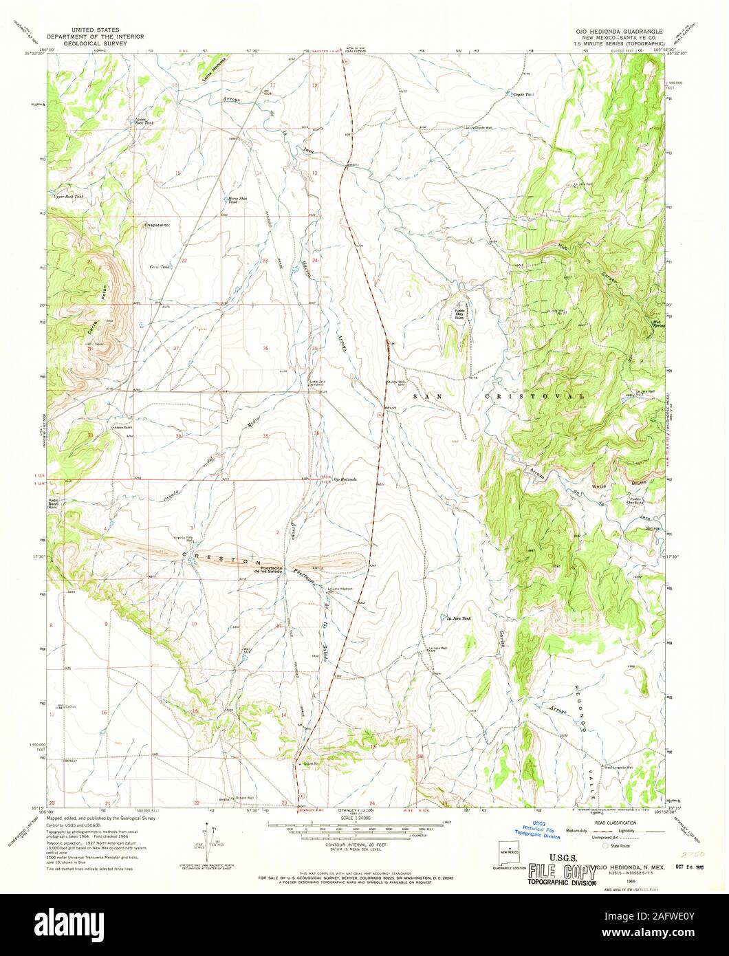 USGS TOPO Map New Mexico NM Ojo Hedionda 191581 1966 24000 Restoration Stock Photo