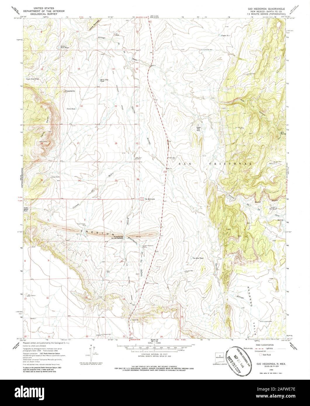 USGS TOPO Map New Mexico NM Ojo Hedionda 194116 1966 24000 Restoration Stock Photo