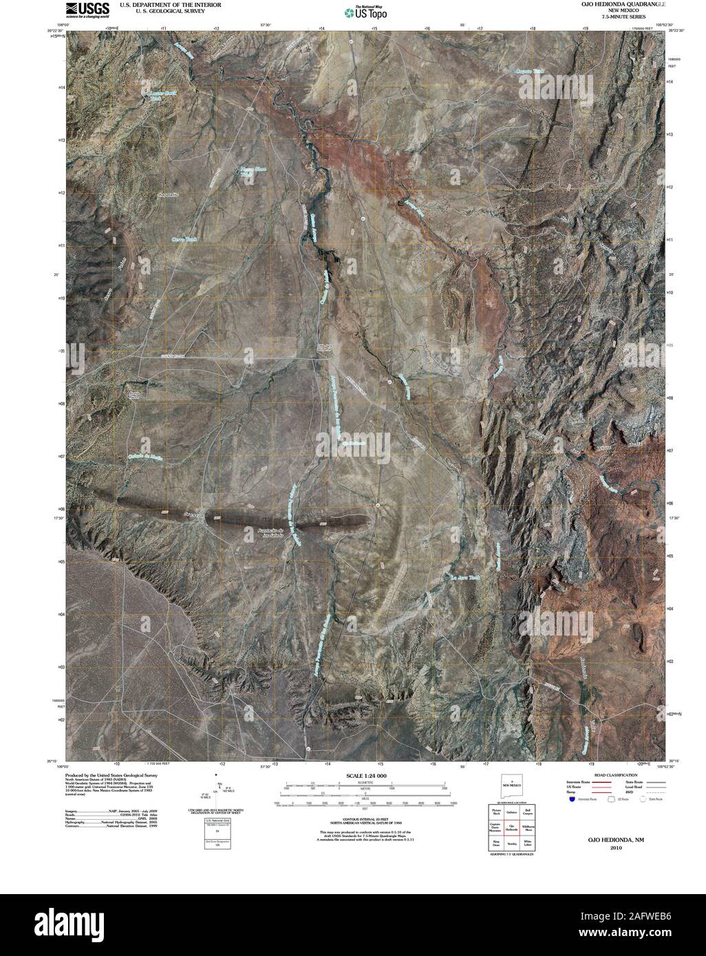 USGS TOPO Map New Mexico NM Ojo Hedionda 20100923 TM Restoration Stock Photo
