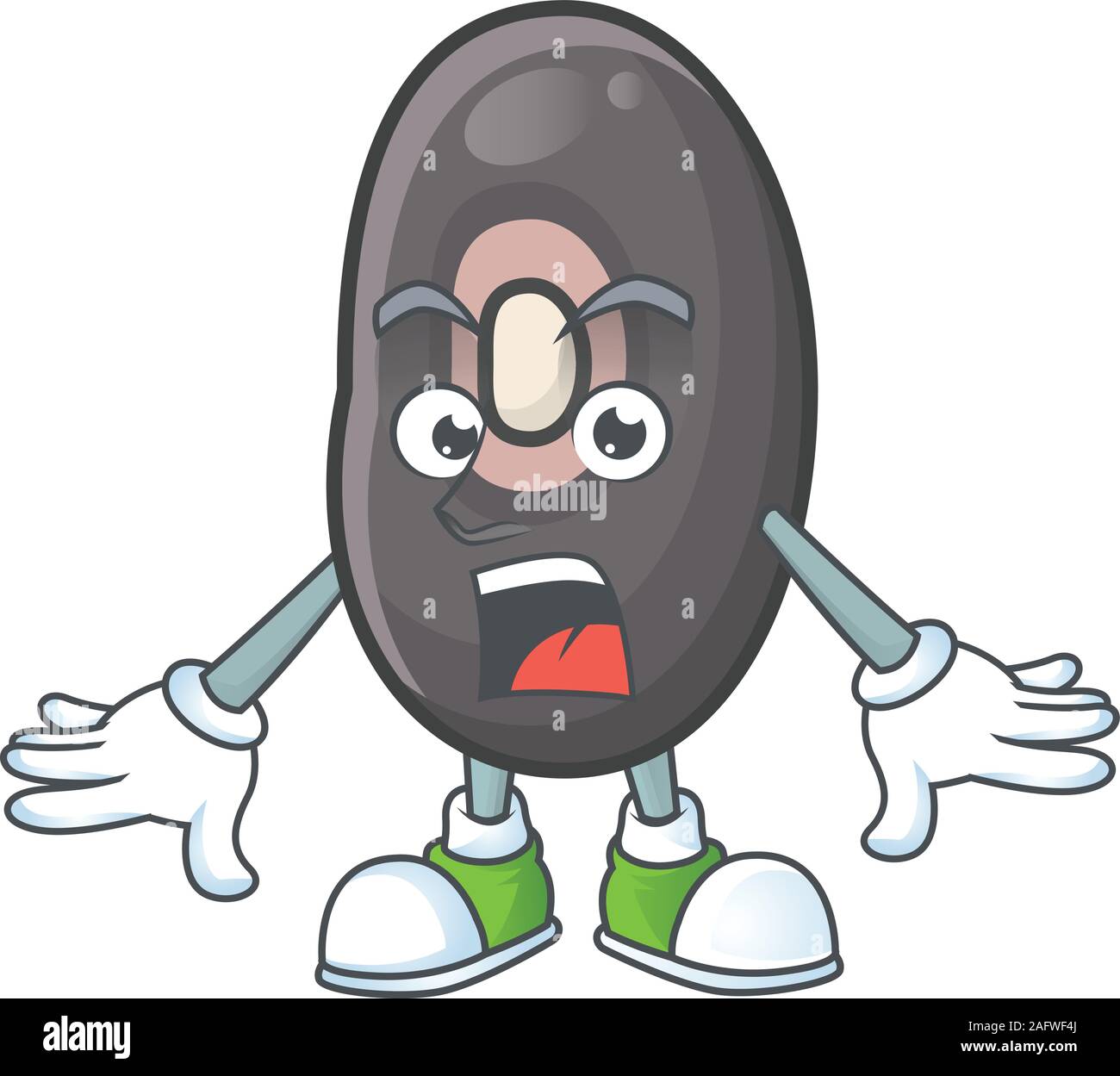 Surprised black beans gesture on cartoon mascot design Stock Vector