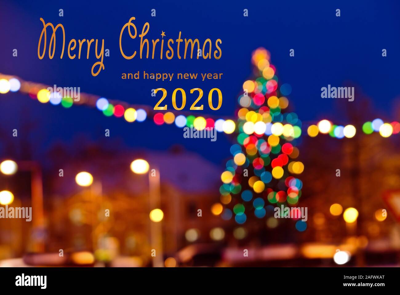 Christmas Background with text Merry Christmas 2020 Stock Photo