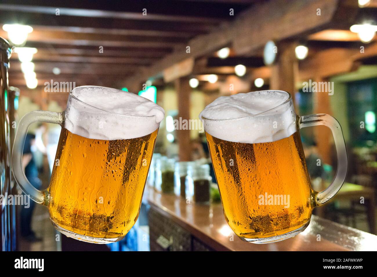 Two beers. Celebratory drink with beer. Stock Photo