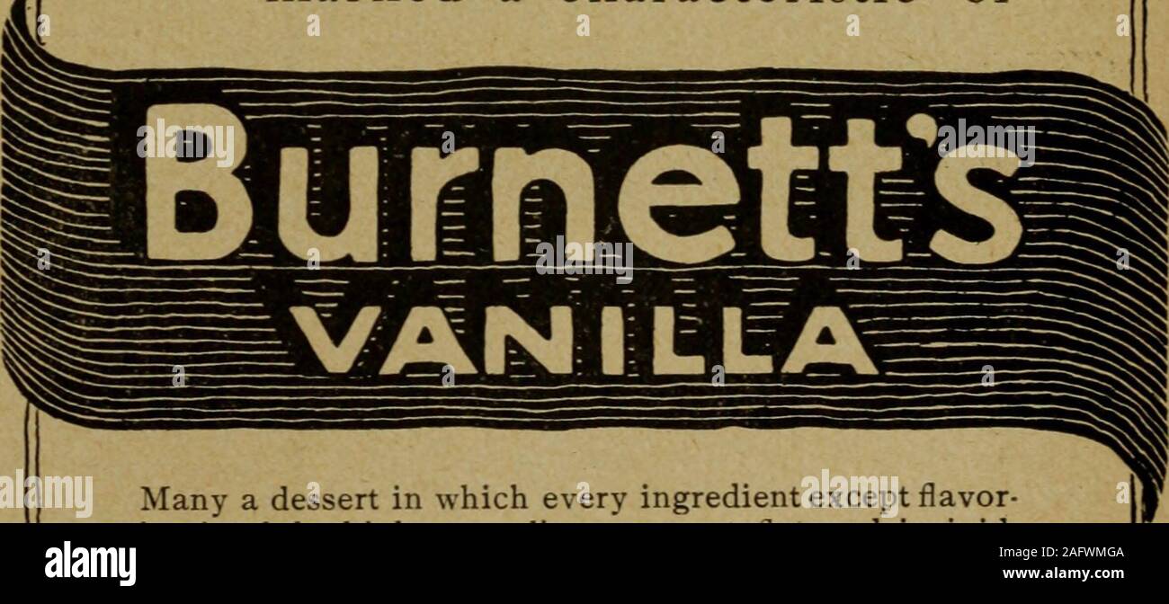 . American cookery. little W i &gt;r^ Mg I n TJie best Vanilla Beans inthe world come throughVera Vrxizjrom which pointmost of the Mexican crop isshipped. Three-quarters ofthe c/toicest grades of thatcropis taken by -Bitrnett and.it is from this grade onlythat Burnetts Vanilla ismade. India Cake Cream % cup butter and 2cups sugar. Add 3 eggs,whites and yolks beatenseparately and then to-gether. Add 2 cups flour,1 teaspoonful soda and 2 ofcream of tartar. Add 1 cupmilk and 2 teaspoonfuls ofBurnetts Vanilla. Bakein slow oven and frost. ^ N^sa Genuine Vanilla beans range incost from two to eight Stock Photo