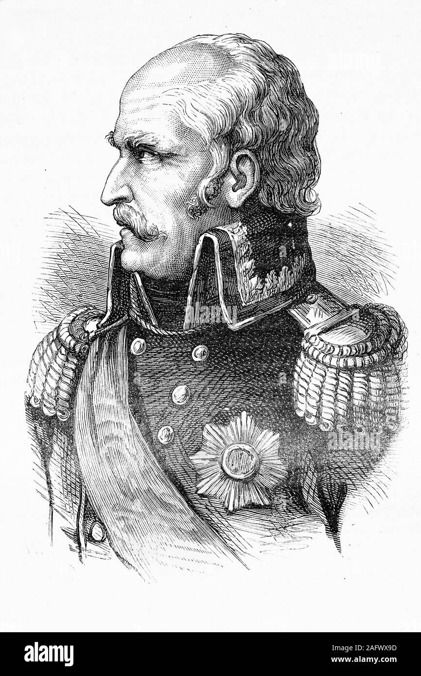 General Gebhard Leberecht von Blücher. Napoleonic wars. Star of the grand cross of the iron. 1742-1819. Antique illustration. 1890. Stock Photo