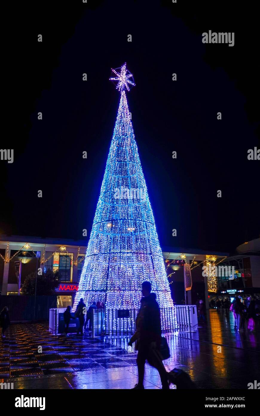 Lighted Christmas tree in Williamson Square in Liverpool Stock Photo