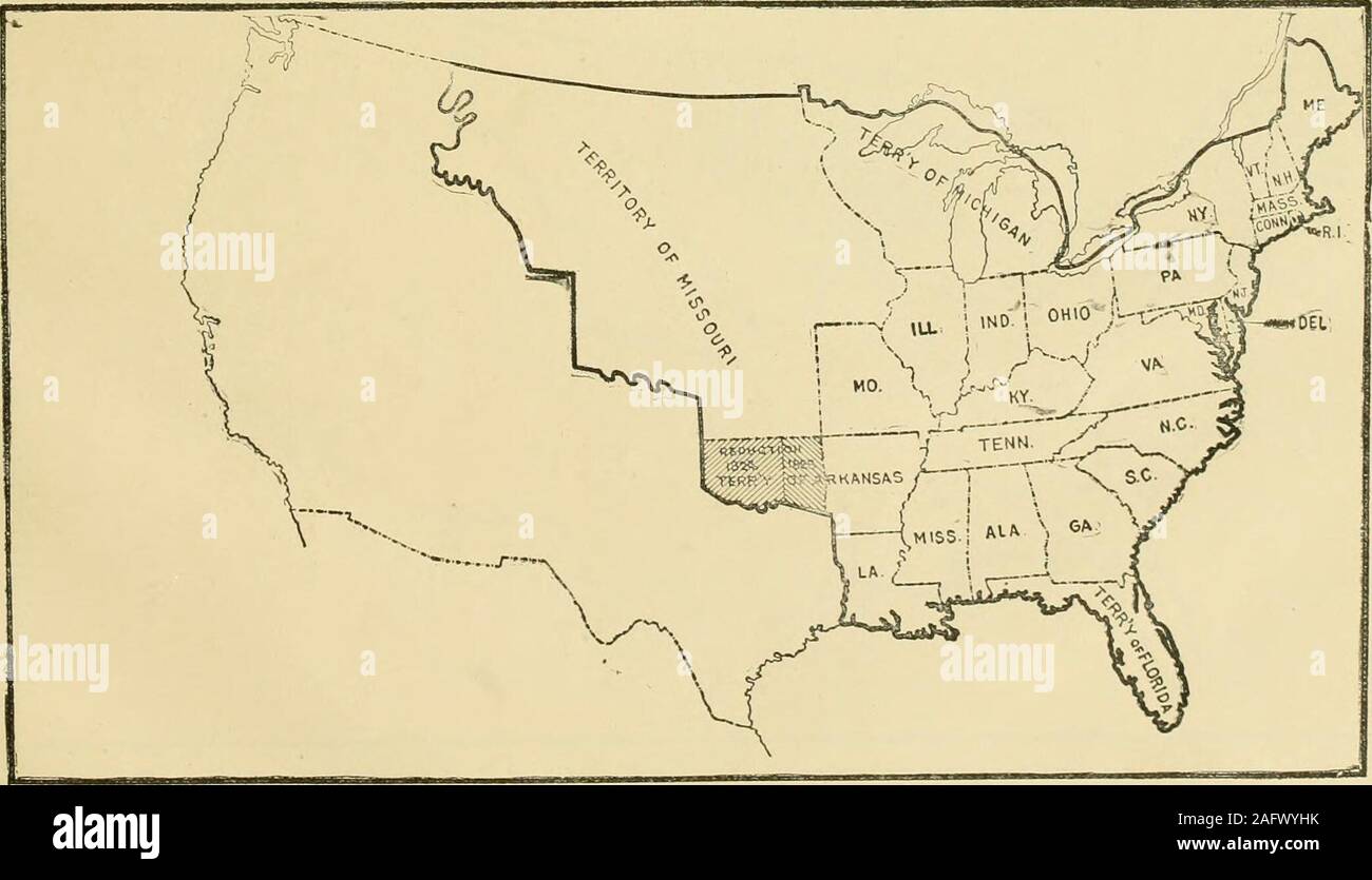 In 1821 in 1824 hi res stock photography - Territorial Expansion Of The United States The Additions Made To The Territory Of The Thirteen Colonies And Its Transformation Into Territories And States No 151821 State Of Missouki Formed But Name Of Jmissouei Territory Retained For Teoe Undivided Portion Of The Louisiana Purchase No 161824 1828 Eeduction Op Area Of Arkansas Territory In 1821 And In 1828 988 Teeeitoeial Expansion Of The United States Statistics Op States Of The Union Oeganized From Acquiked Teeritoey Seitember States And Territories Date Of Act Oforganizationas Territory Populationat Census Nextfollowin 2AFWYHK