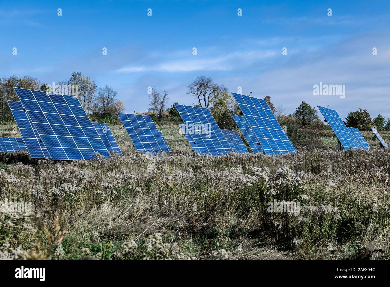 Solar farm, Waterbury, Vermont, USA. Stock Photo