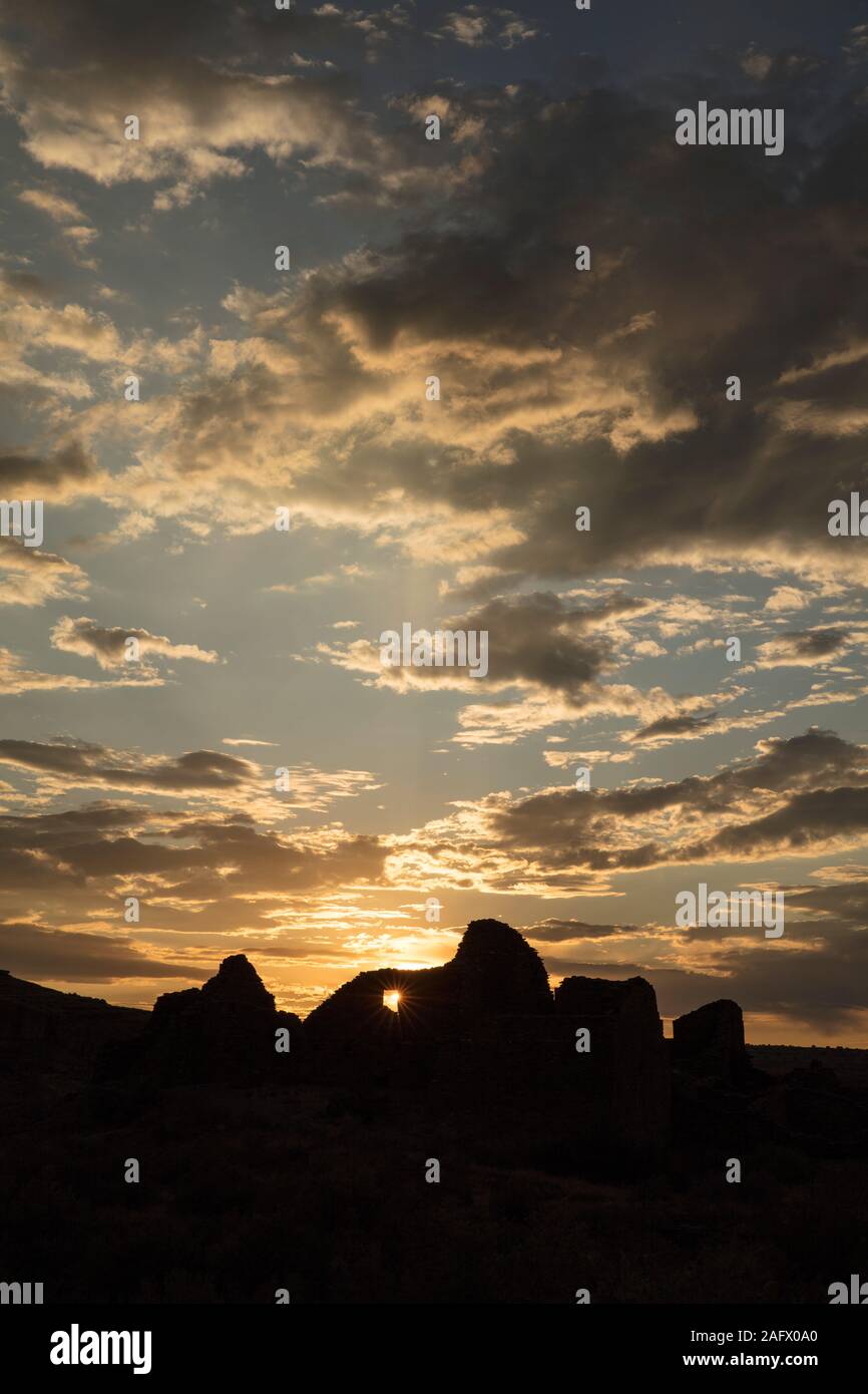 September 6, 2019, New Mexico, USA - Chaco Canyon, Indian Ruins, at sunset Stock Photo