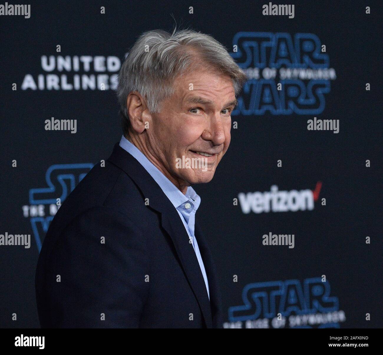 Los Angeles, United States. 17th Dec, 2019. Actor Harrison Ford attends the premiere the motion picture sci-fi fantasy 'Star Wars: The Rise of Skywalker' at the TCL Chinese Theatre in the Hollywood section of Los Angeles on Monday, December 16, 2019. Storyline: The surviving Resistance faces the First Order once more in the final chapter of the Skywalker saga. Photo by Jim Ruymen/UPI Credit: UPI/Alamy Live News Stock Photo